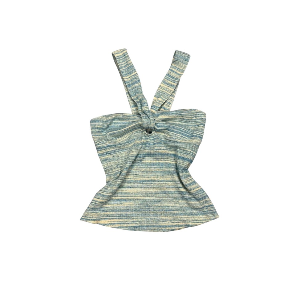 Free People Blue Cream Space Dye Ribbed Halter Top Knotted Keyhole Small